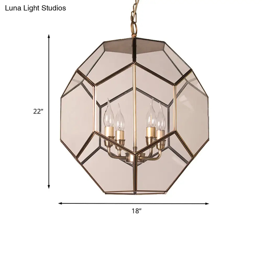 Modern Hexagon Ceiling Chandelier - Brown/Clear Glass 4-Light Fixture For Bedroom