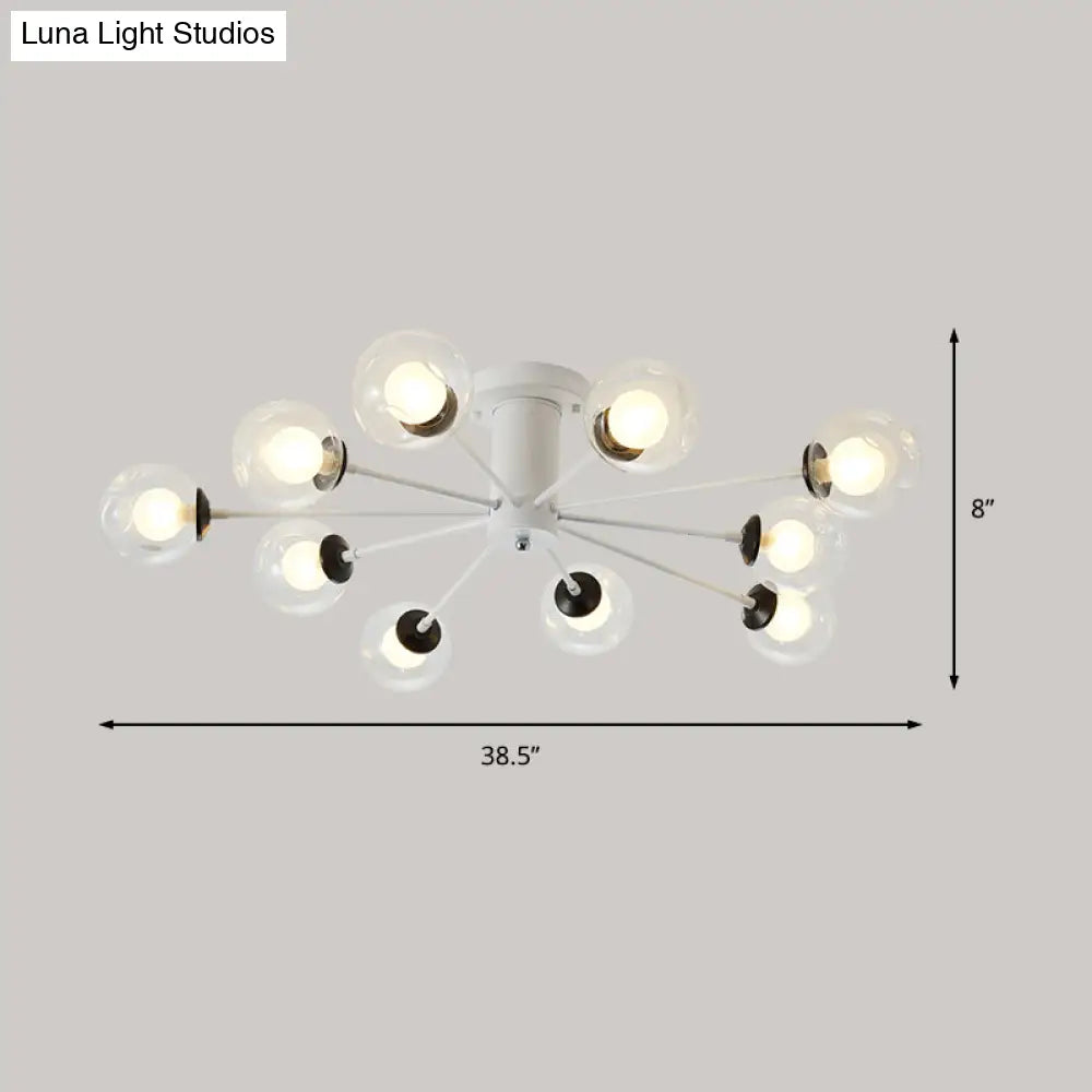 Modern Iron Sputnik Ceiling Lamp With Clear Glass Shades - Black/White 8/10 Lights