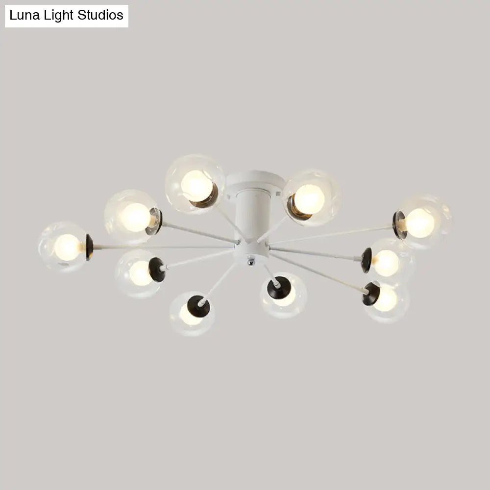 Modern Iron Sputnik Ceiling Lamp With Clear Glass Shades - Black/White 8/10 Lights