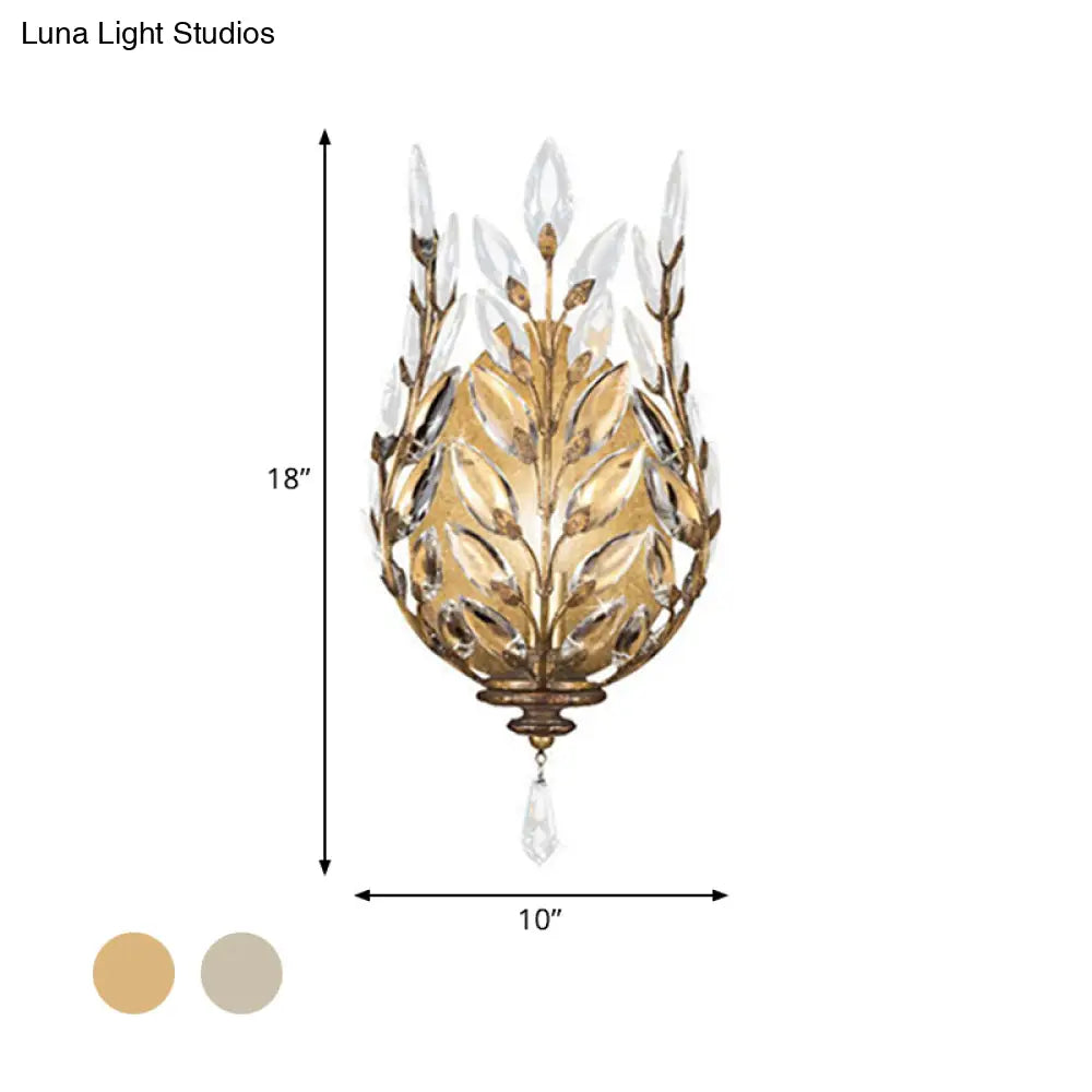 Modern Laurel Wall Light With Crystal Drop - Silver/Brass
