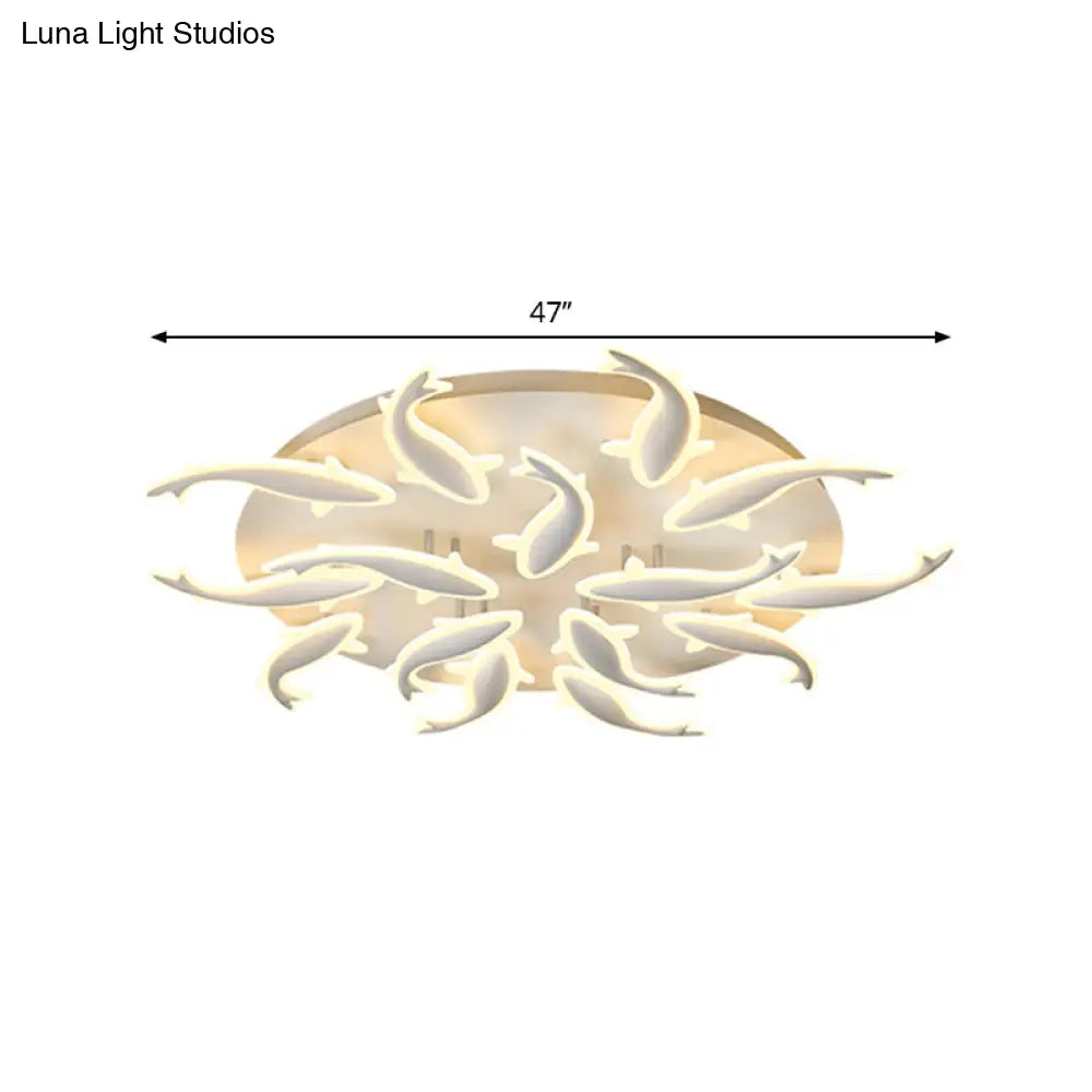 Modern Led Acrylic Fishes Flush Mount Light: Ceiling Fixture With 3/5/9 Lights In