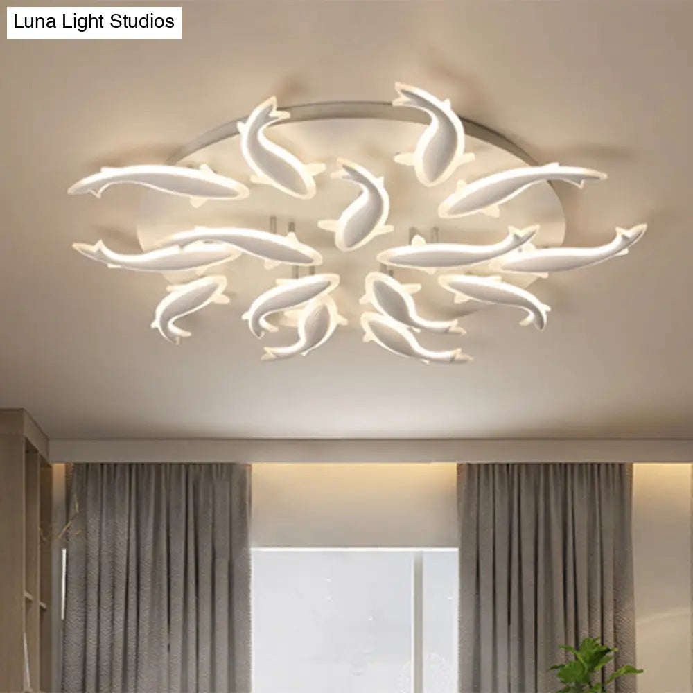 Modern Led Acrylic Fishes Flush Mount Light: Ceiling Fixture With 3/5/9 Lights In
