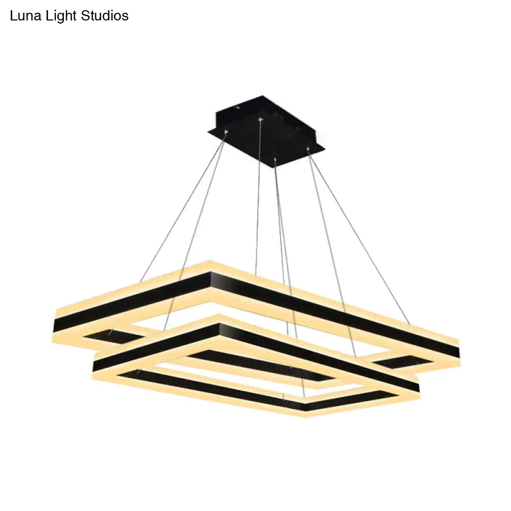 Modern Led Acrylic Rectangular Ceiling Light Chandelier Pendant In Black With Warm/White Option