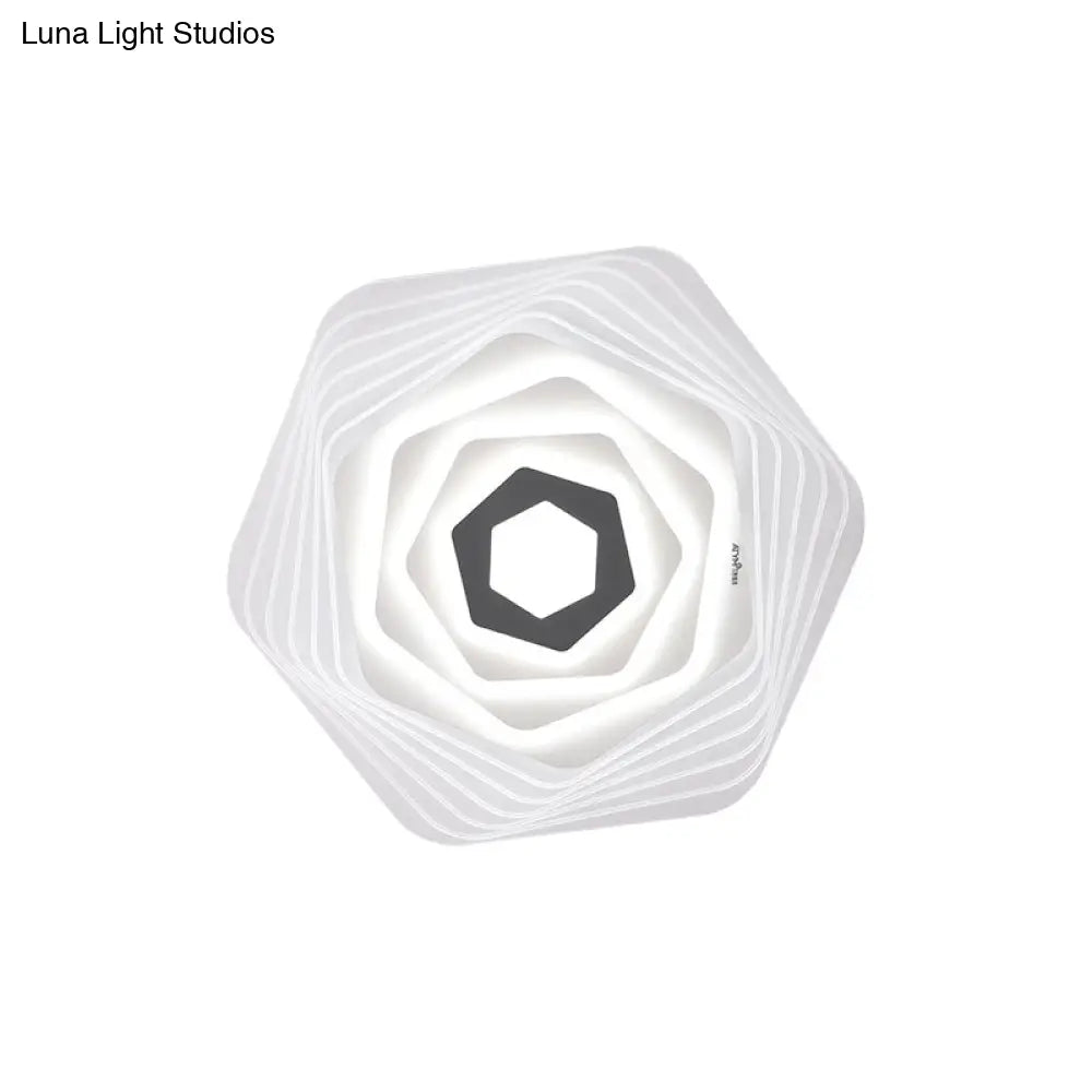 Modern Led Bedroom Ceiling Light: Simplicity White Flush Mount With Acrylic Stacked Shade