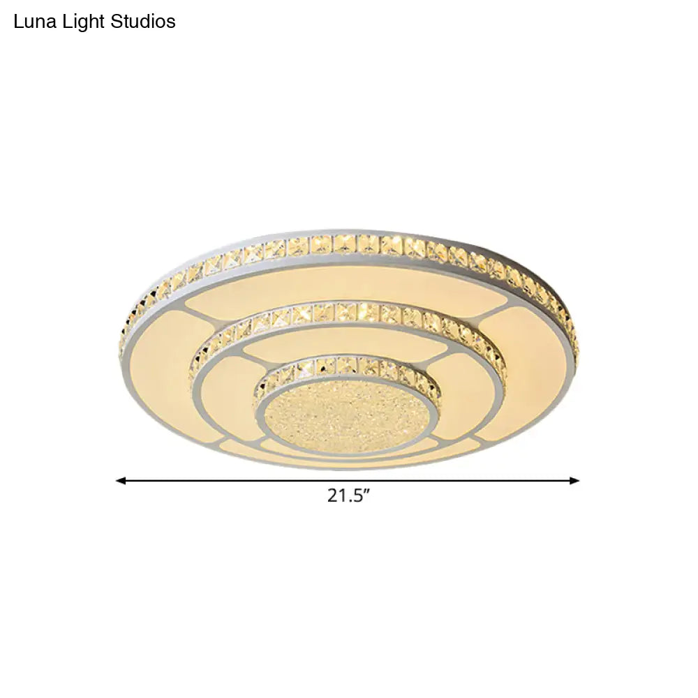 Modern Led Bedroom Ceiling Light With Circle Crystal Block Shade In Warm/White - 18’/21.5’ W