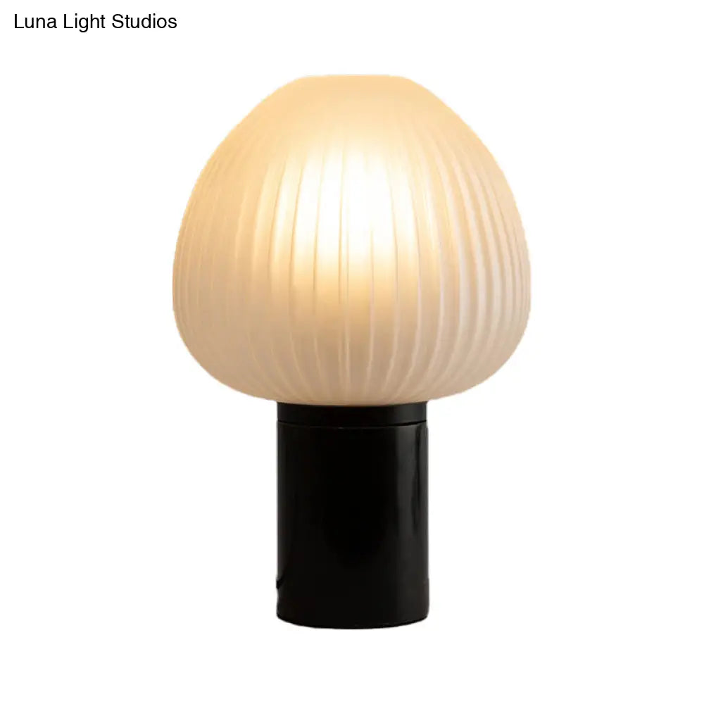 Modern Led Black Desk Lamp For Bedroom - Milk White Prismatic Glass Onion Table Light