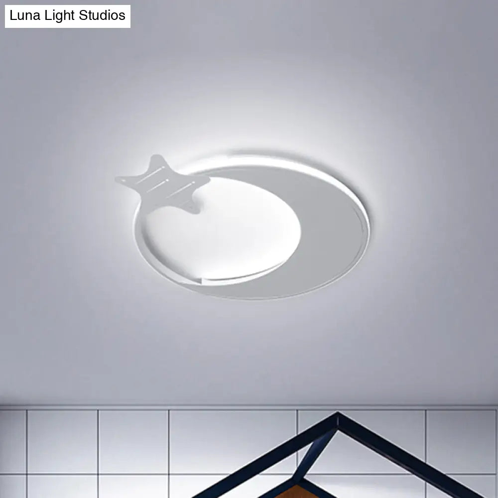 Modern Led Ceiling Flush Light - White Moon And Star Design In Warm/White