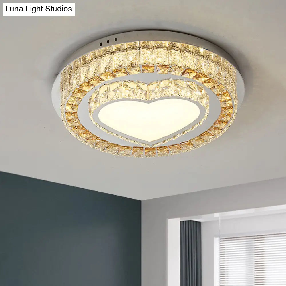 Modern Led Chrome Ceiling Light With Crystal Block Shade For Bedroom