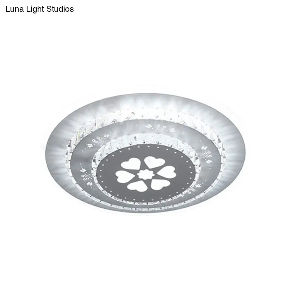 Modern Led Crystal Block Flush Mount Light Fixture With Rhombus/Cobble/Loving Heart Patterns In
