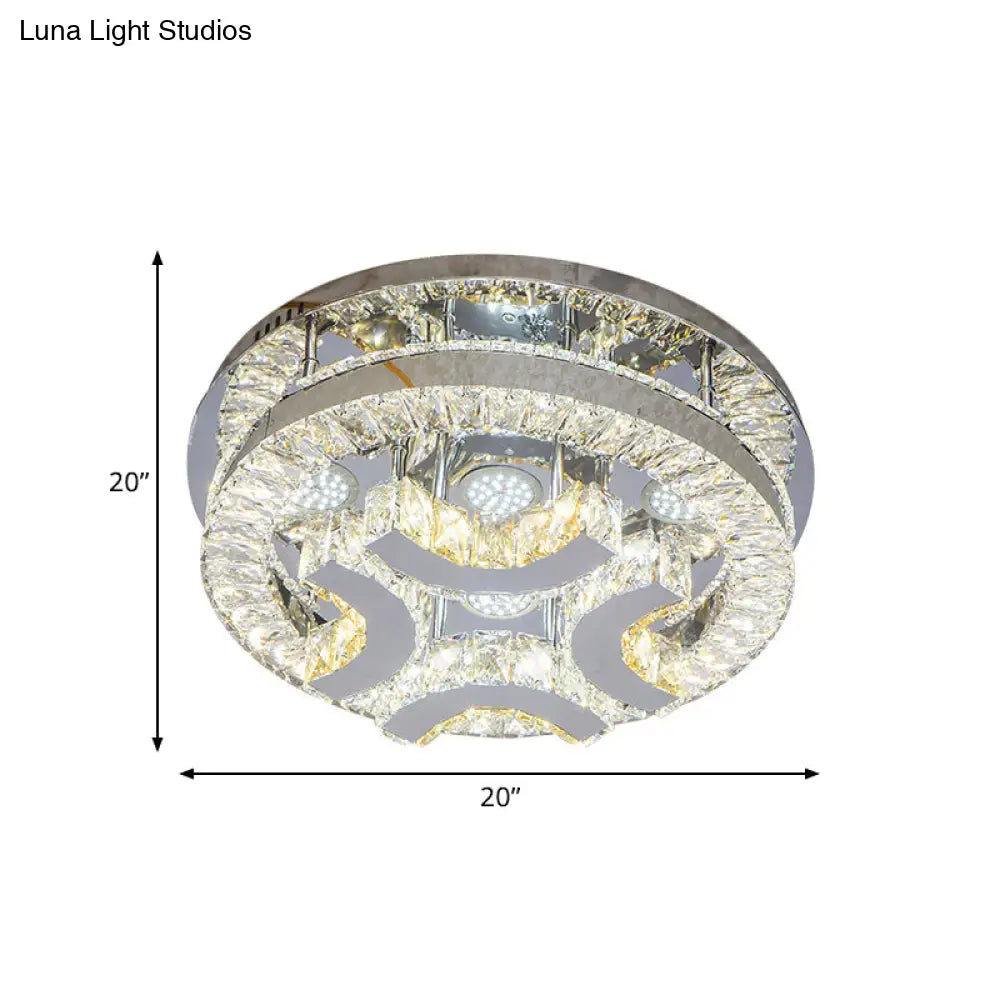 Modern Led Crystal Ceiling Light In Chrome - Semi - Circle/Spiral Design Flush Mount For Minimalist