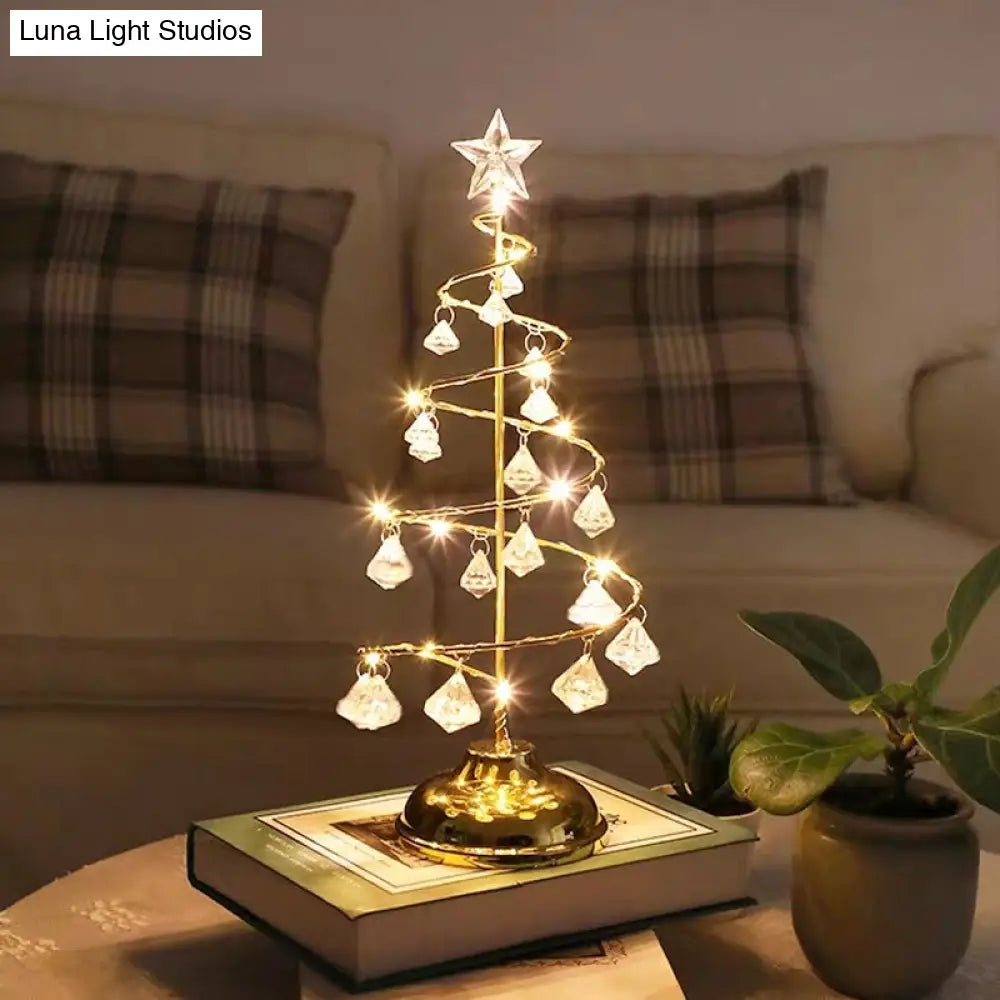 Modern Led Crystal Desk Lamp: Silver/Gold Christmas Tree Design For Bedroom