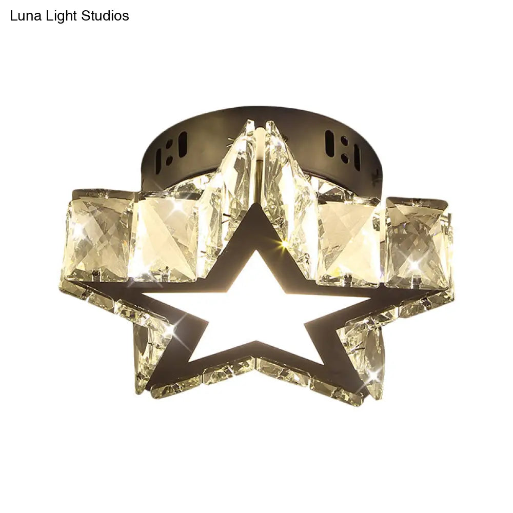 Modern Led Crystal Flush Light For Hallways With Chrome Finish