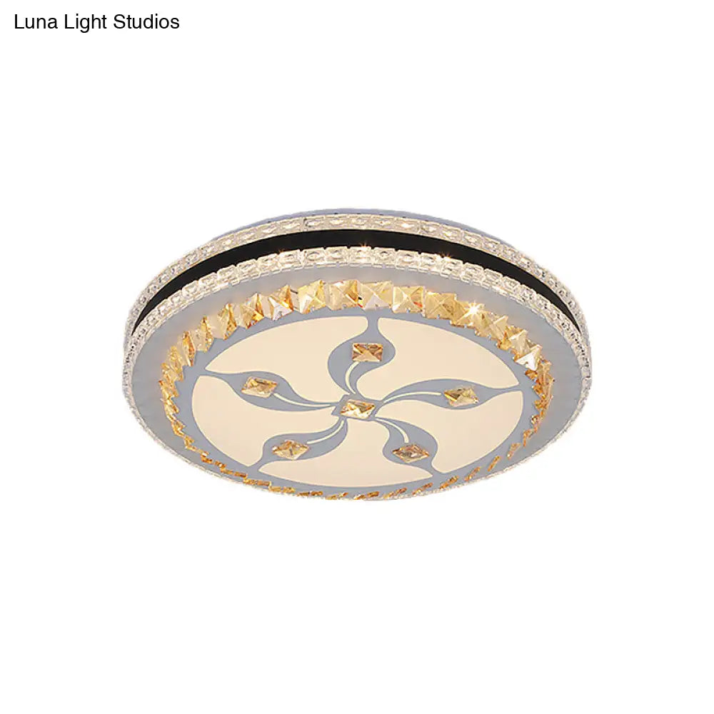 Modern Led Crystal Flush Mount Ceiling Lamp With Faceted Design - Chrome Finish