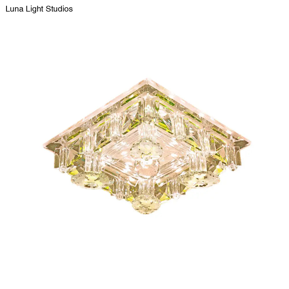 Modern Led Crystal Flush Mount Ceiling Light In Yellow/Purple - Corridor Lighting Fixture