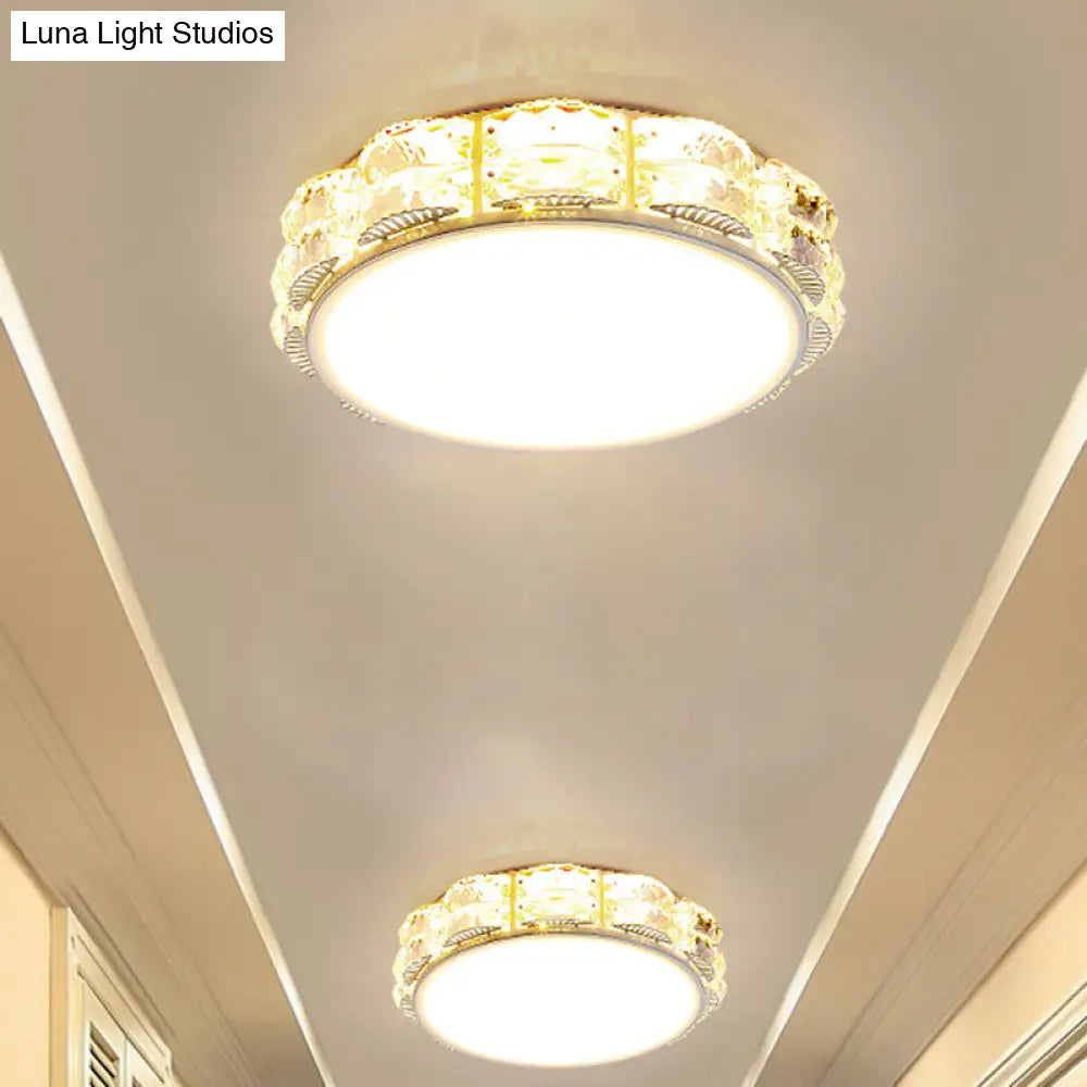 Modern Led Crystal Flush Mount Spotlight In Black/White - Round/Square Corridor Lighting