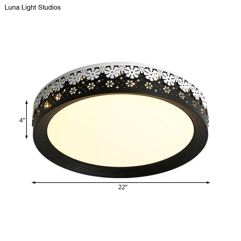 Modern Led Flush Mount Ceiling Light - Black Snowflake Pattern Acrylic Shade Warm/White