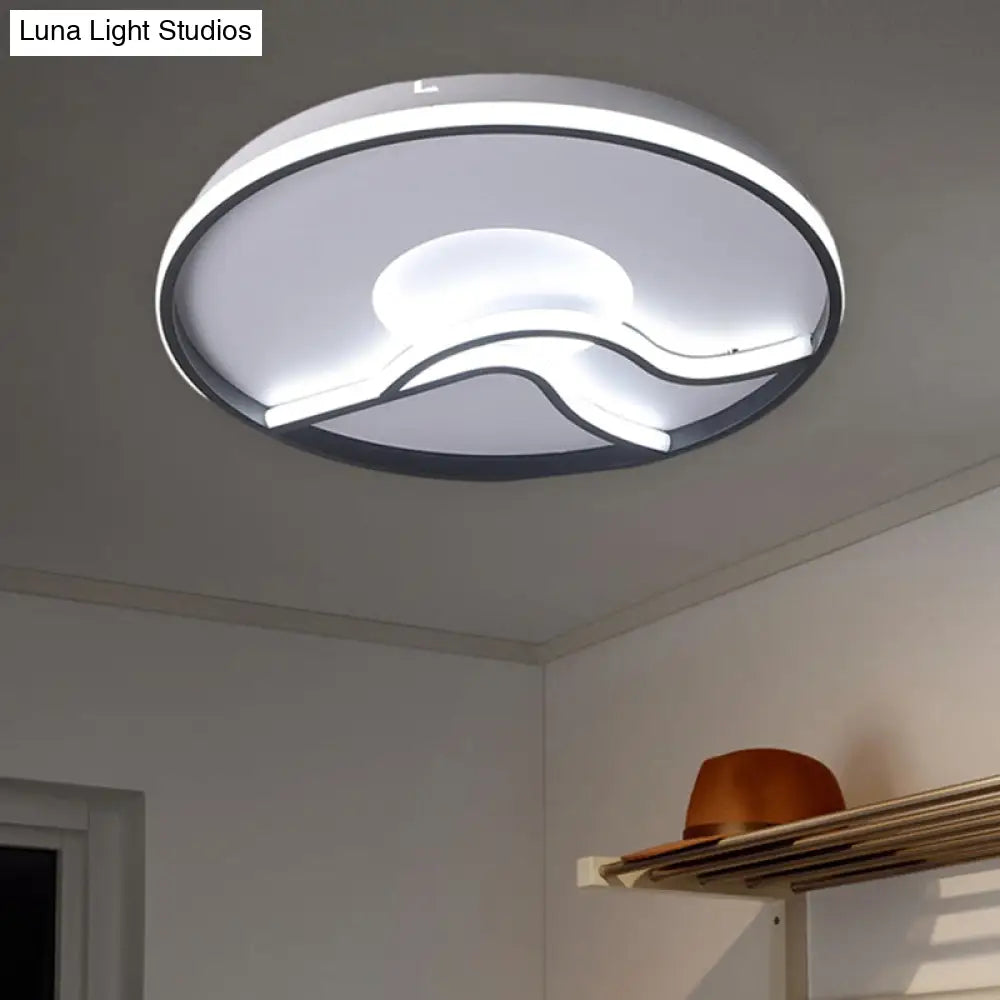 Modern Led Flush Mount Ceiling Light - Metal Minimalist Bedroom Fixture In Black White Or Warm