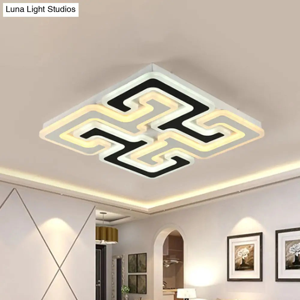 Modern Led Flush Mount Ceiling Light With Acrylic Maze Shade - Black Finish Warm/White/Second Gear