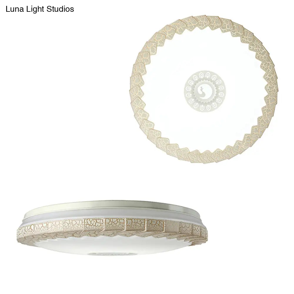 Modern Led Flush Mount Ceiling Light With Acrylic Shade In White/Blue/Gold Crackle Finish - Bedroom