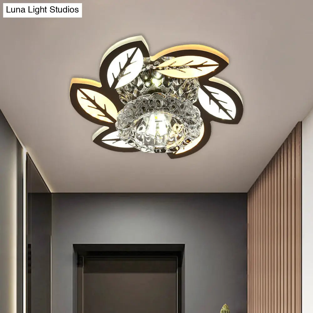 Modern Led Flush Mount Ceiling Light With Clear Crystal Shade - Ideal For Corridors