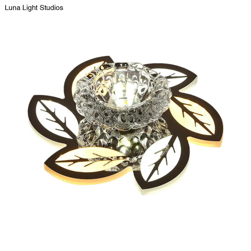 Modern Led Flush Mount Ceiling Light With Clear Crystal Shade - Ideal For Corridors