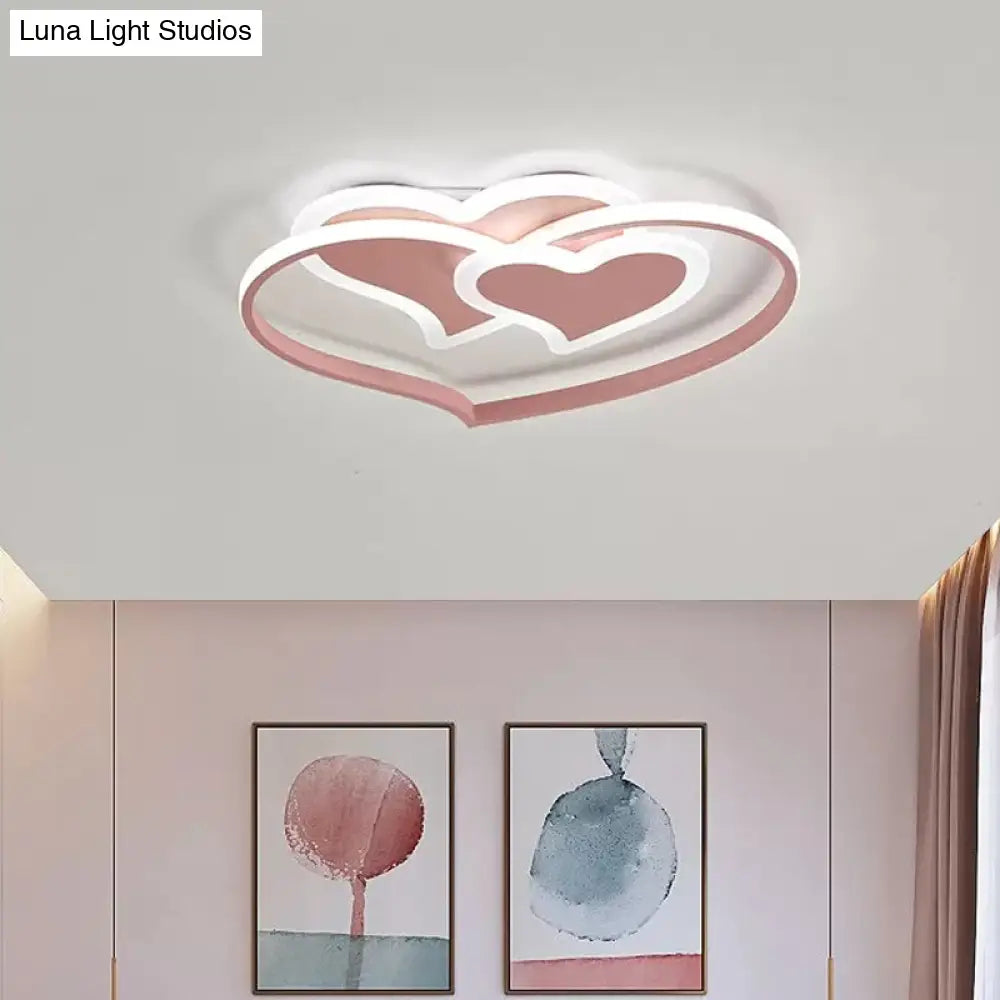 Modern Led Flush Mount Ceiling Light With Heart - Shaped Acrylic Shade - Black/White/Pink Finish