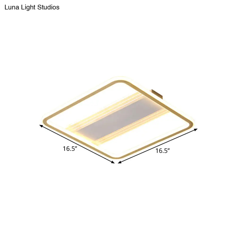 Modern Led Gold Square Ceiling Fixture With Acrylic Shade - 16.5’/20.5’ Width Semi Flush