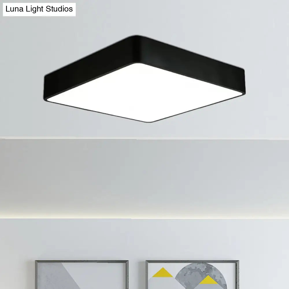 Modern Led Metal Flush Mount Light Fixture - White/Black Square 14’/18’/23.5’ Wide Living Room