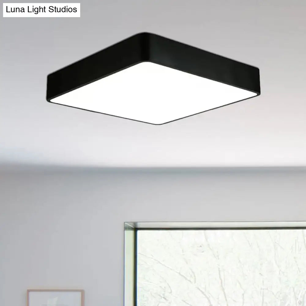 Modern Led Metal Flush Mount Light Fixture - White/Black Square 14’/18’/23.5’ Wide Living Room