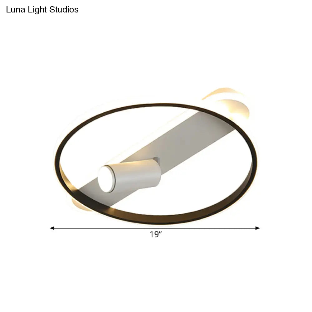 Modern Led Metallic Ceiling Lamp With Spotlight Design In Black Hoop And Oblong Flush Mount