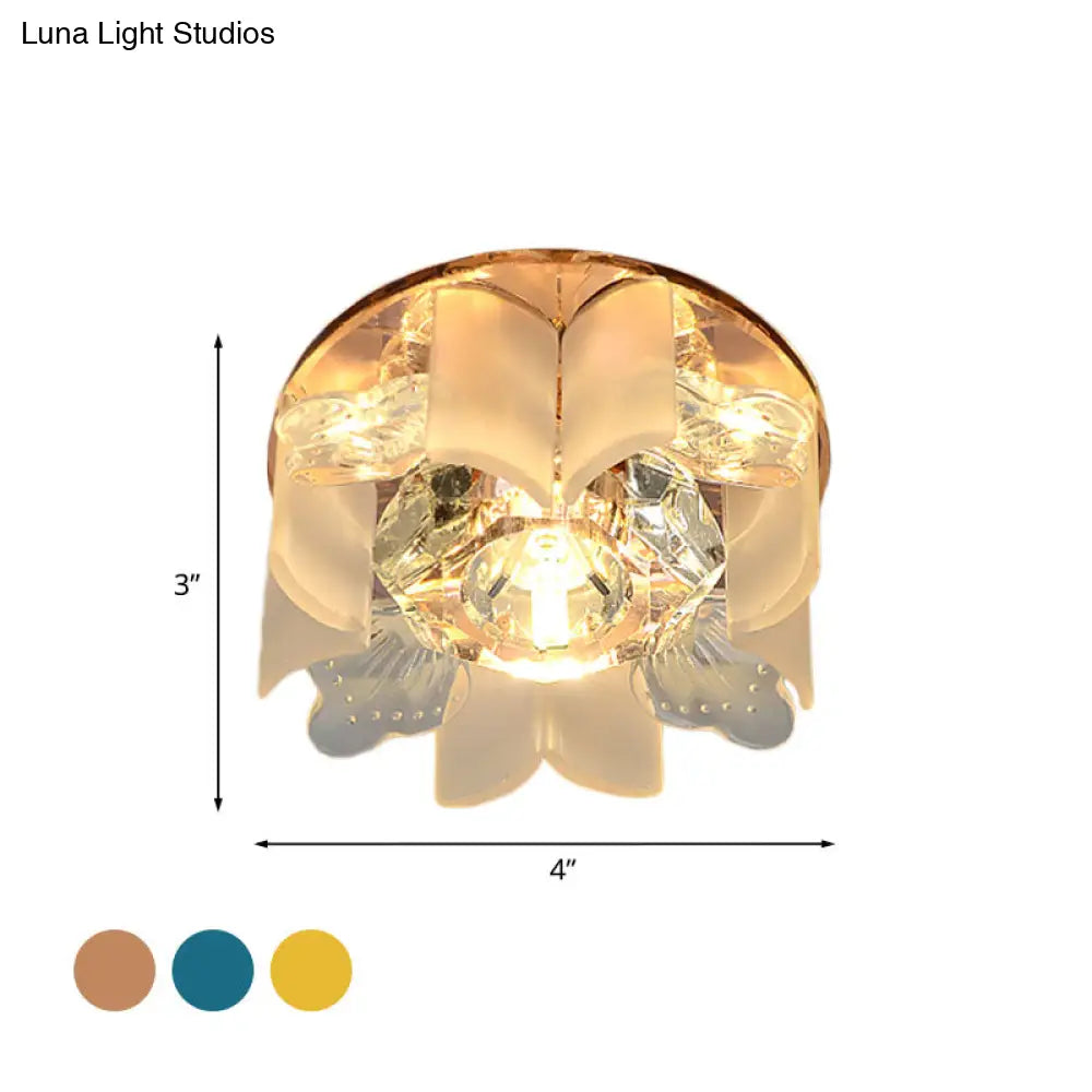 Modern Led Petal Flush Mount Spotlight With Blue/Gold/Tan Finish And Clear Crystal Ceiling Light