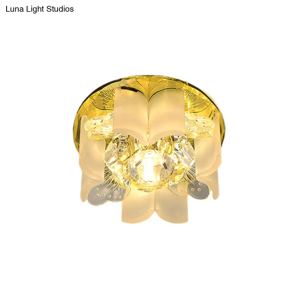 Modern Led Petal Flush Mount Spotlight With Blue/Gold/Tan Finish And Clear Crystal Ceiling Light