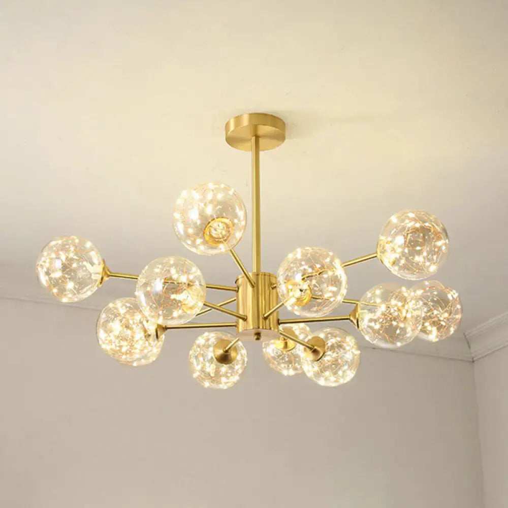 Modern Led Starry Drop Chandelier - Radial Metal Design With Clear Glass Orb Shade 12 / Gold Natural