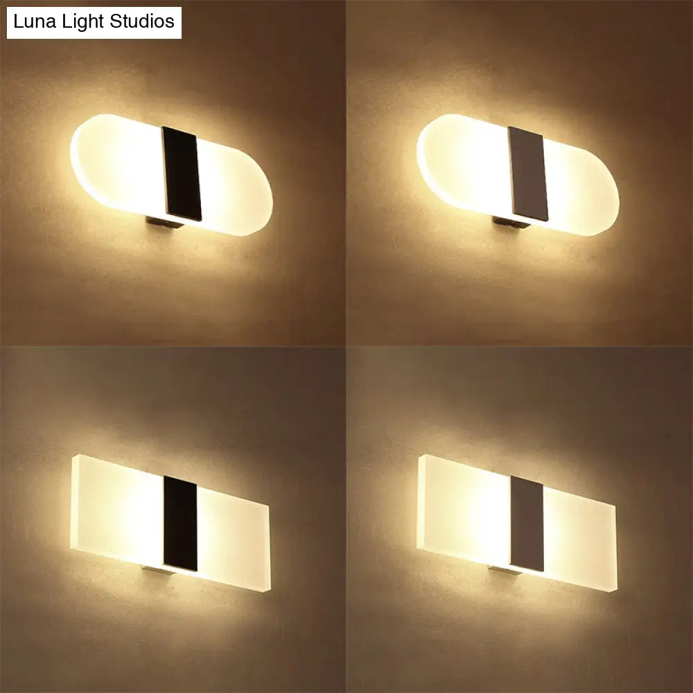 Modern Led Wall Sconce In Oval/Rectangular/Convex Shape - 8/10.5 Wide Warm/White/Natural Light