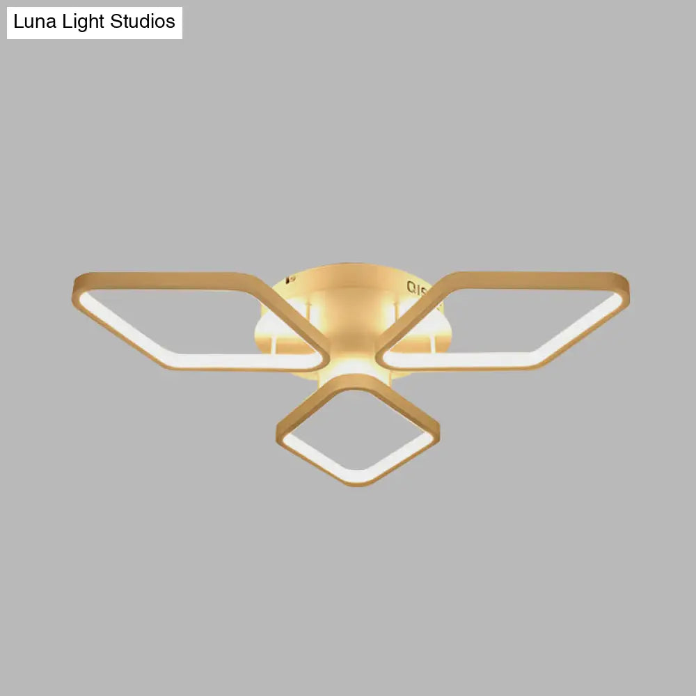 Modern Led White Rhombus Ceiling Flush Mount Light In White/Warm 20’/21’ Wide