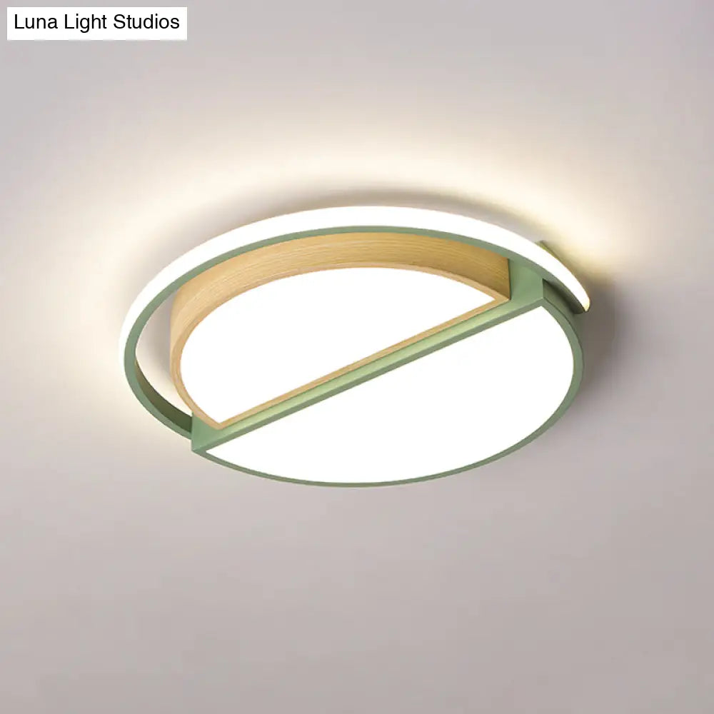 Modern Macaron Iron Ceiling Fixture 16.5’/20.5’ Wide Led Flush Mount Lighting In Green/Grey -