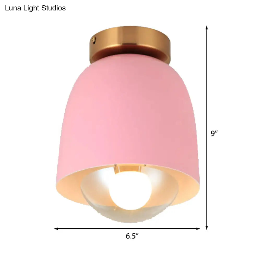 Modern Metal And Glass Flush Mount Ceiling Light - White/Pink/Yellow/Coffee 1 Head Corridor Fixture