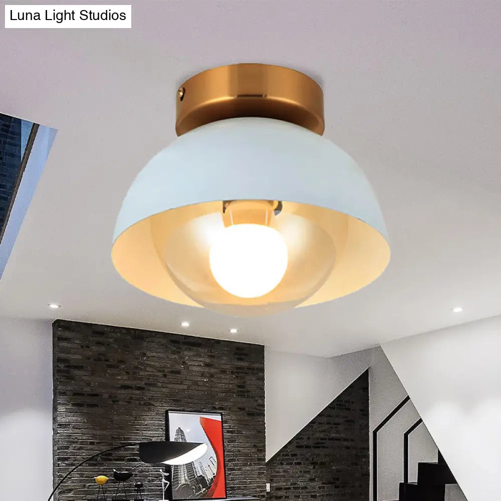 Modern Metal And Glass Flush Mount Ceiling Light - White/Pink/Yellow/Coffee 1 Head Corridor Fixture