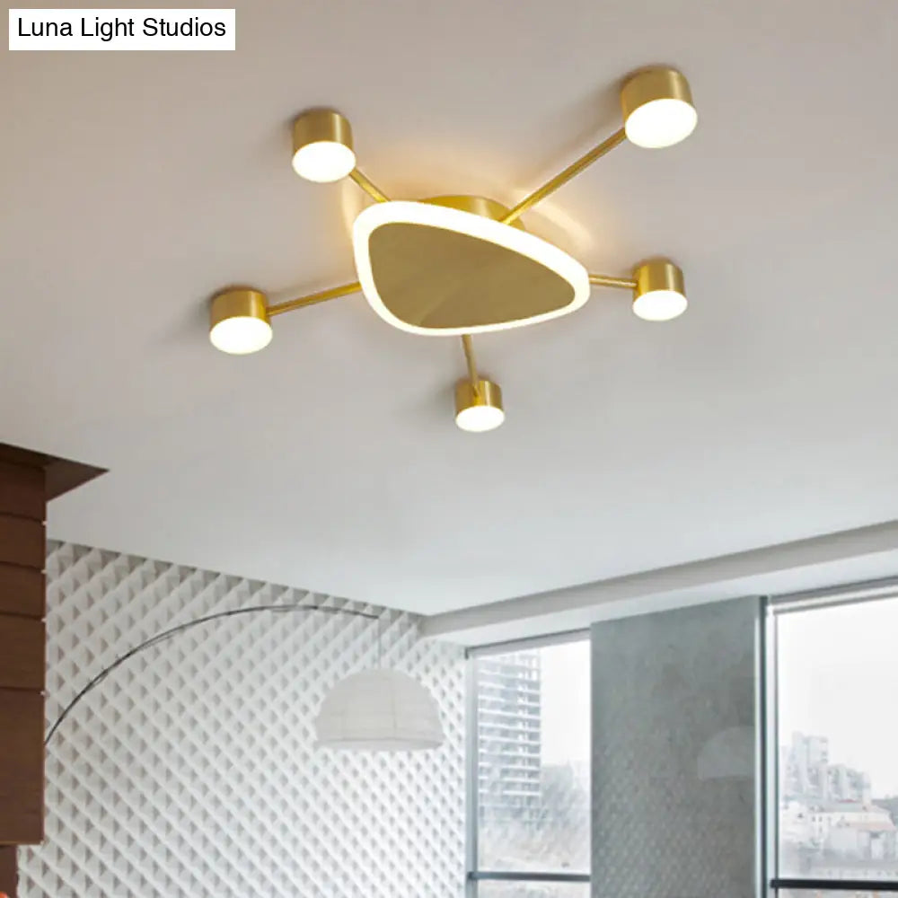 Modern Metal Brass Starburst Led Ceiling Light - Triangular 14’/24.5’ Wide Flush Mount With
