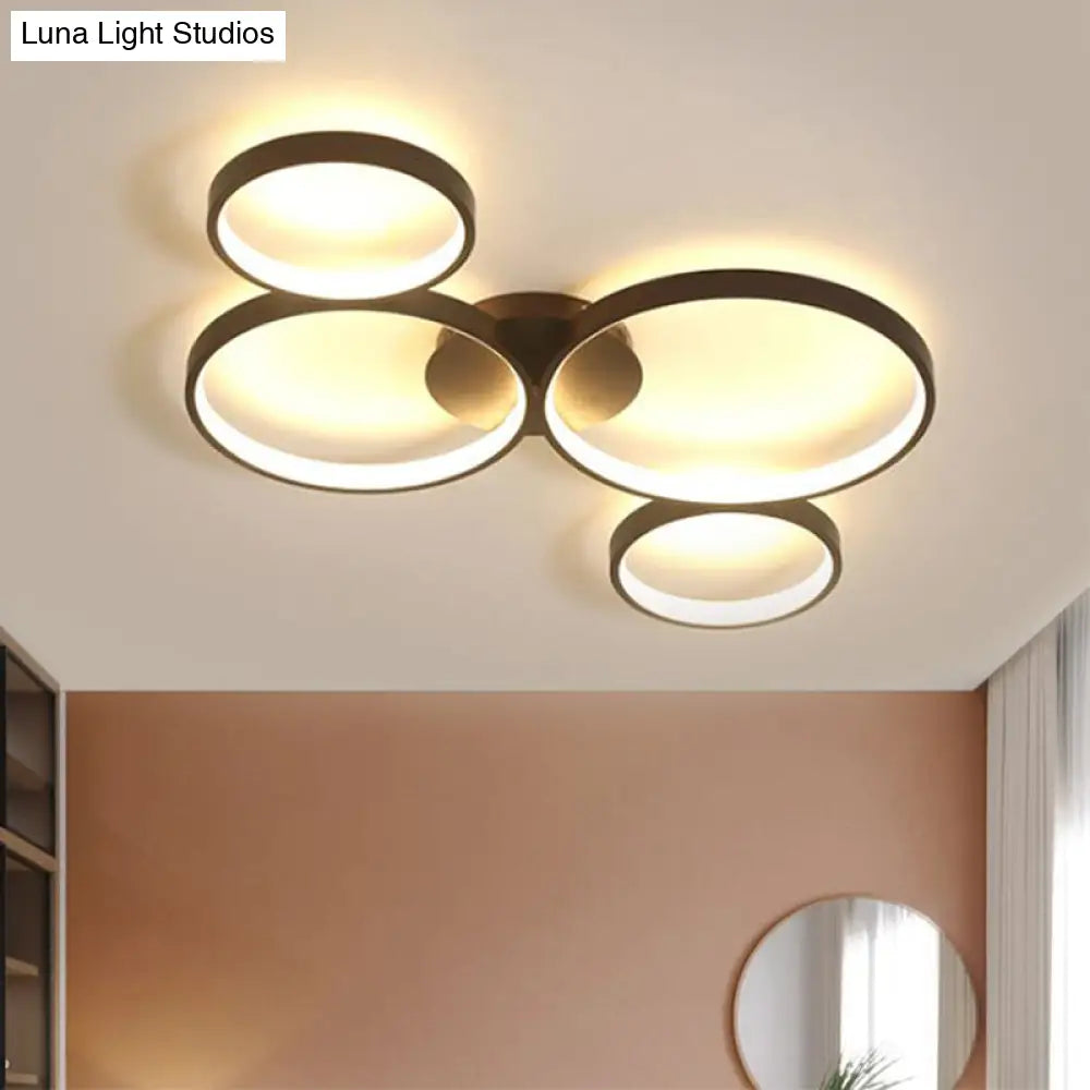 Modern Metal Bubble Rings Flush Mount Led Ceiling Light - 3/4/5 - Head Black Surface