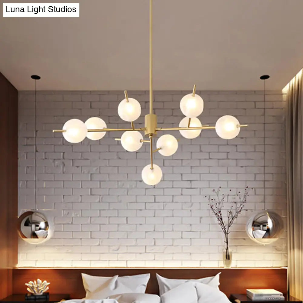Modern Metal Chandelier - 9/12 Bulbs Bedroom Suspension Light In Black/Gold With Acrylic Shade