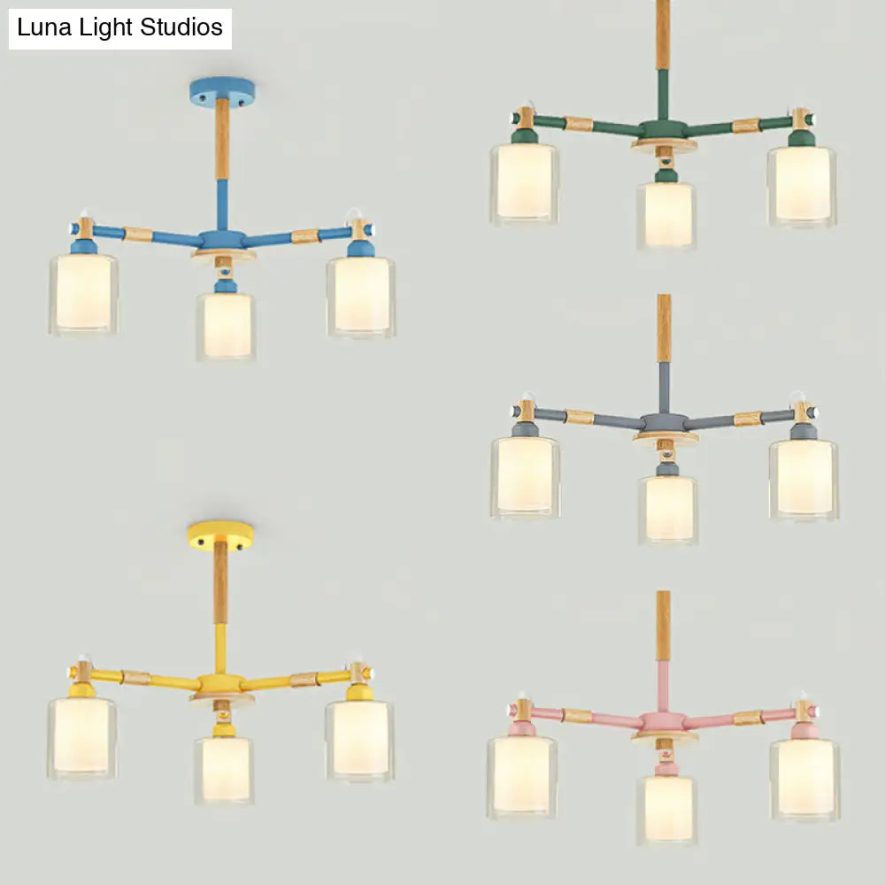 Modern Metal Cylinder Pendant Light Fixture With 3 Lights - Living Room Lighting