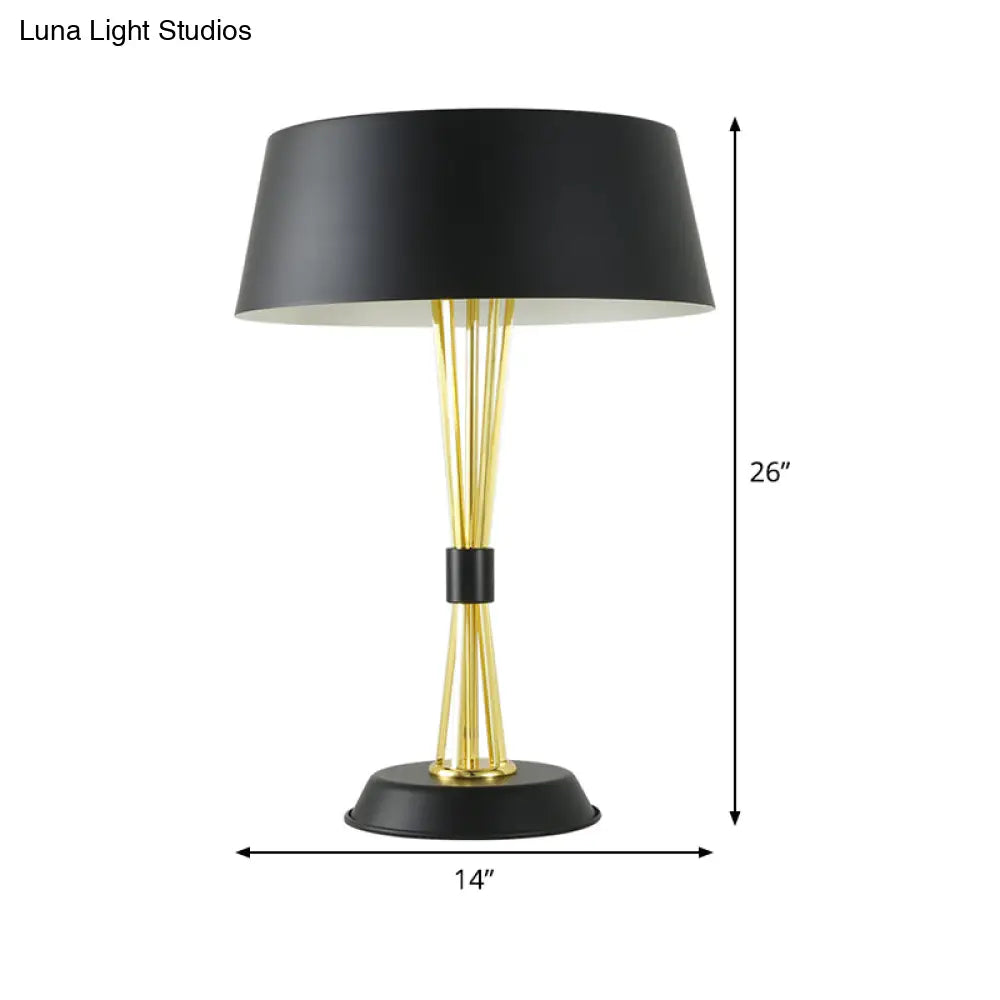 Modern Metal Drum Nightstand Lamp With 3 Black Task Lighting Heads For Living Room