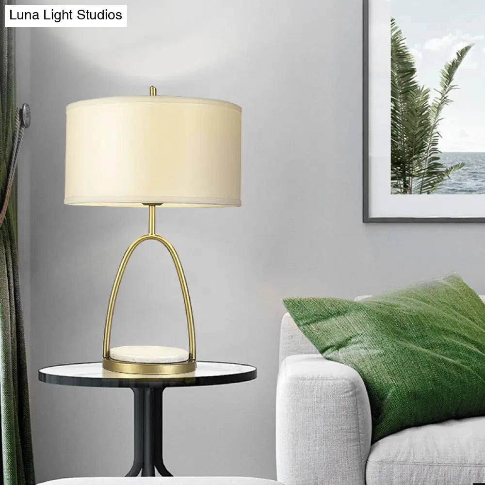 Modern Metal Drum Nightstand Light With White Fabric Shade - Perfect For Living Room