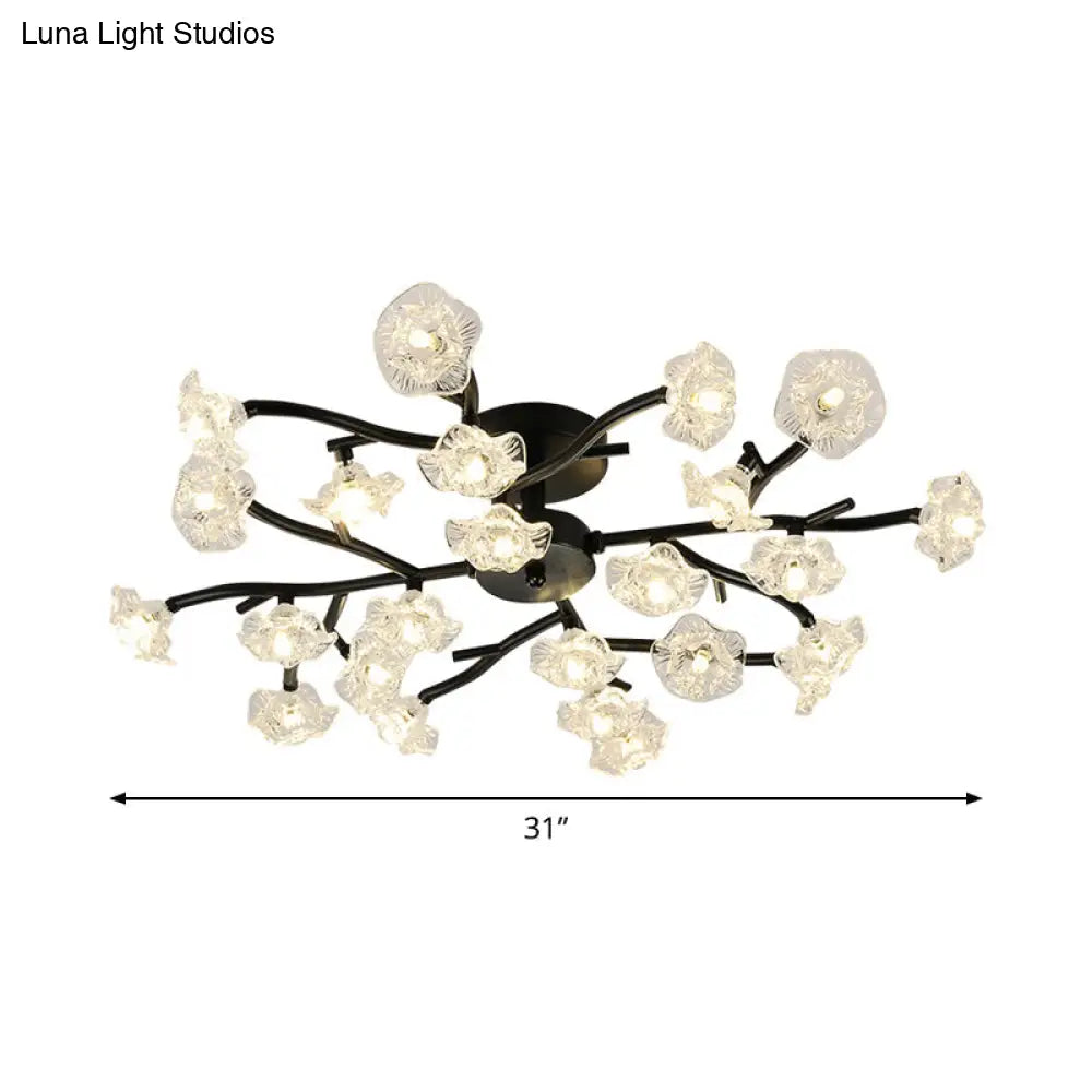 Modern Metal Flower Semi Flush Mount Ceiling Light In Black For Living Room