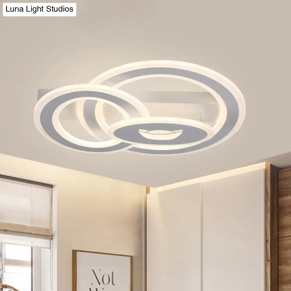 Modern Metal Geometric Flush Ceiling Light In Matte White With Led Warm/White Lighting