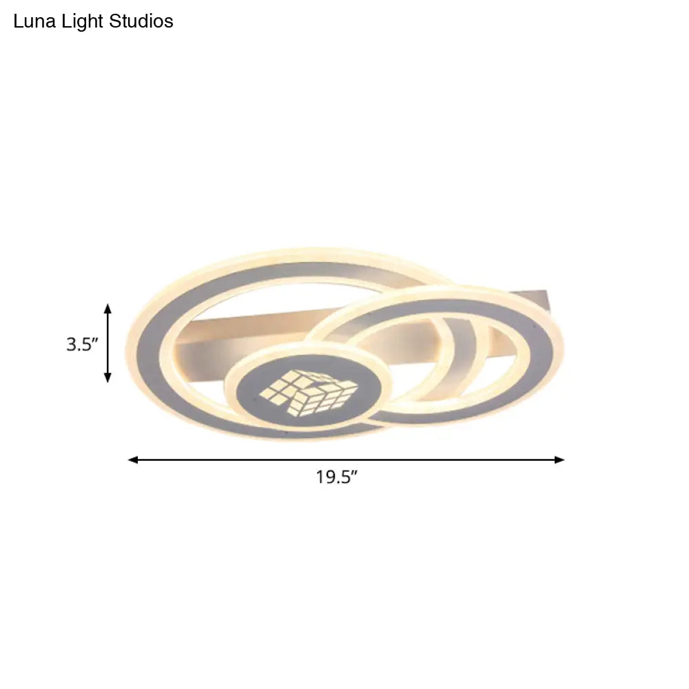 Modern Metal Geometric Flush Ceiling Light In Matte White With Led Warm/White Lighting