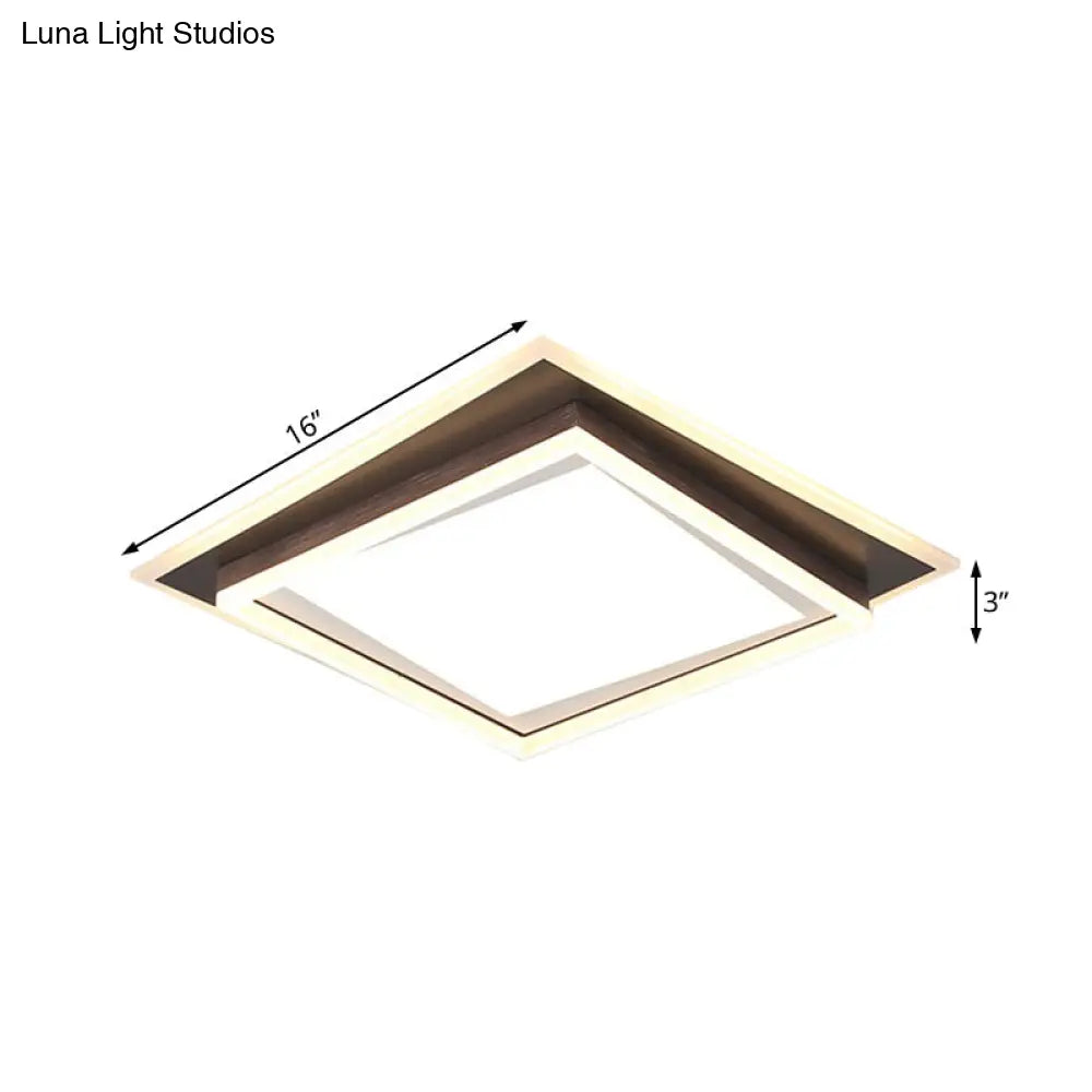 Modern Metal Led Flush Mount Ceiling Lamp With Recessed Diffuser - Square/Rectangular White/Warm