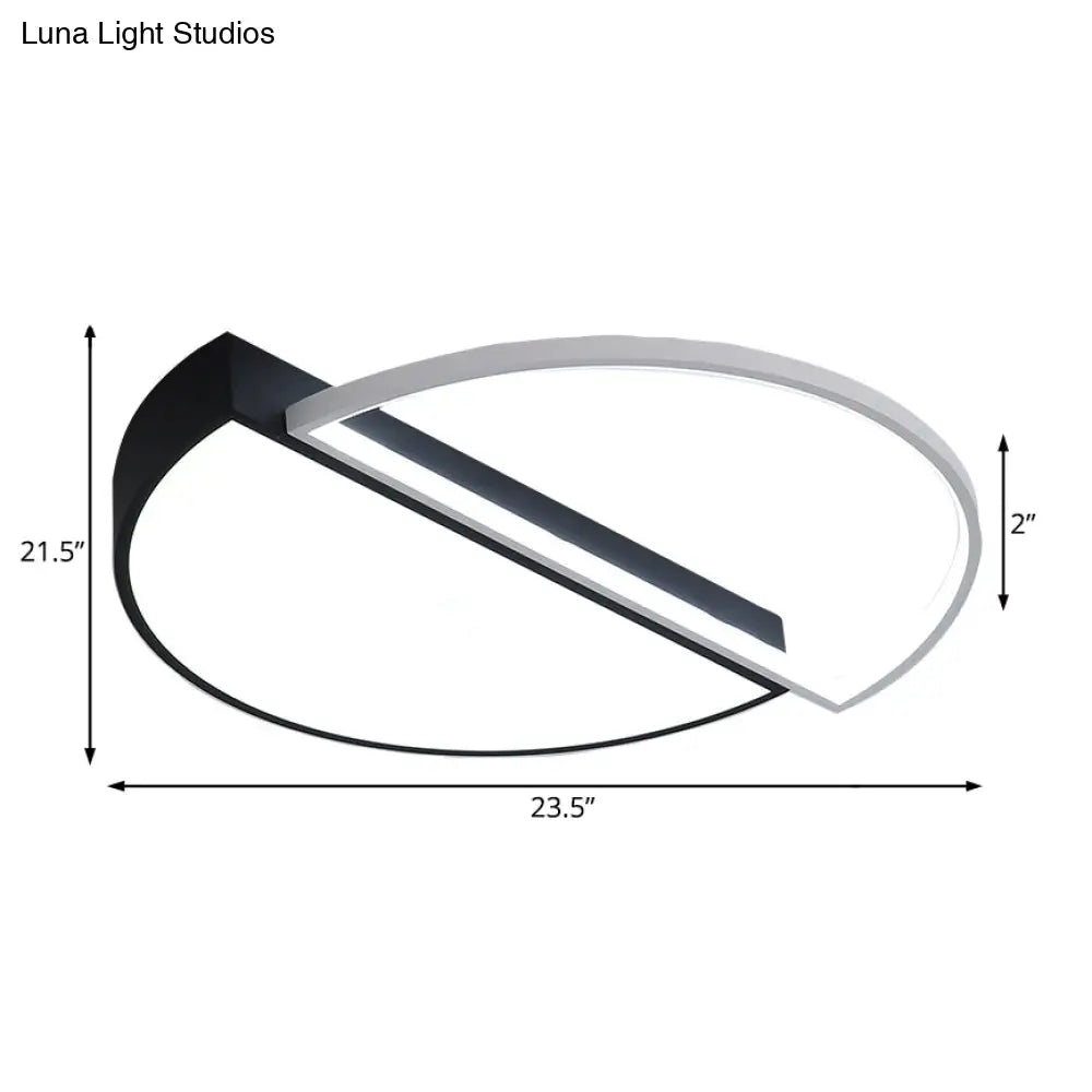 Modern Metal Led Semicircle Flush Lamp: Black/White Ceiling Mounted Fixture With Acrylic Diffuser