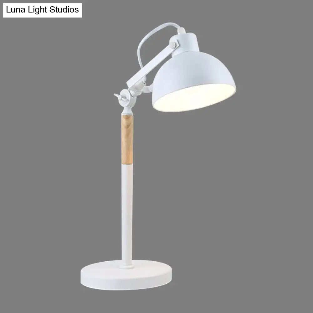 Modern Metal Night Table Lamp: 1-Head Bowl Desk Light In White/Black With Rotating Node